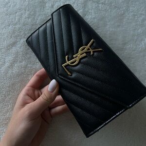 SAINT LAURENT Monogramme quilted textured-leather wallet